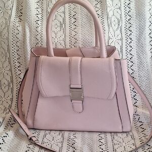 CALVIN KLEIN Pink Satchel with Silver Clasp and Saffiano Leather